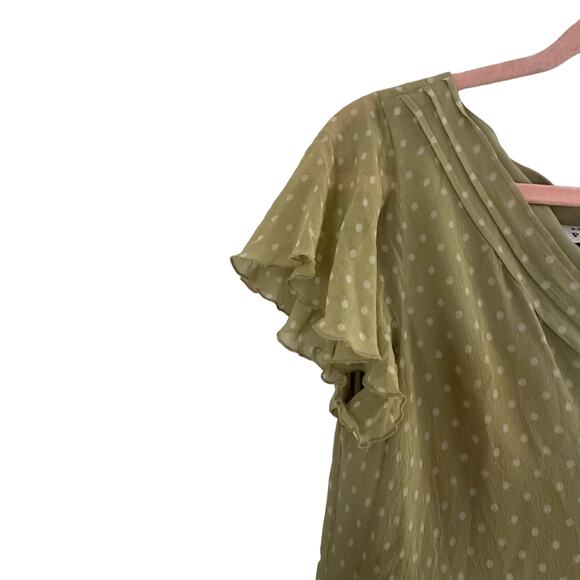 Adrianna Papell Y2K Green Polka Dot Silk Boho Romantic Feminine Midi Dress 12 - Picture 7 of 12